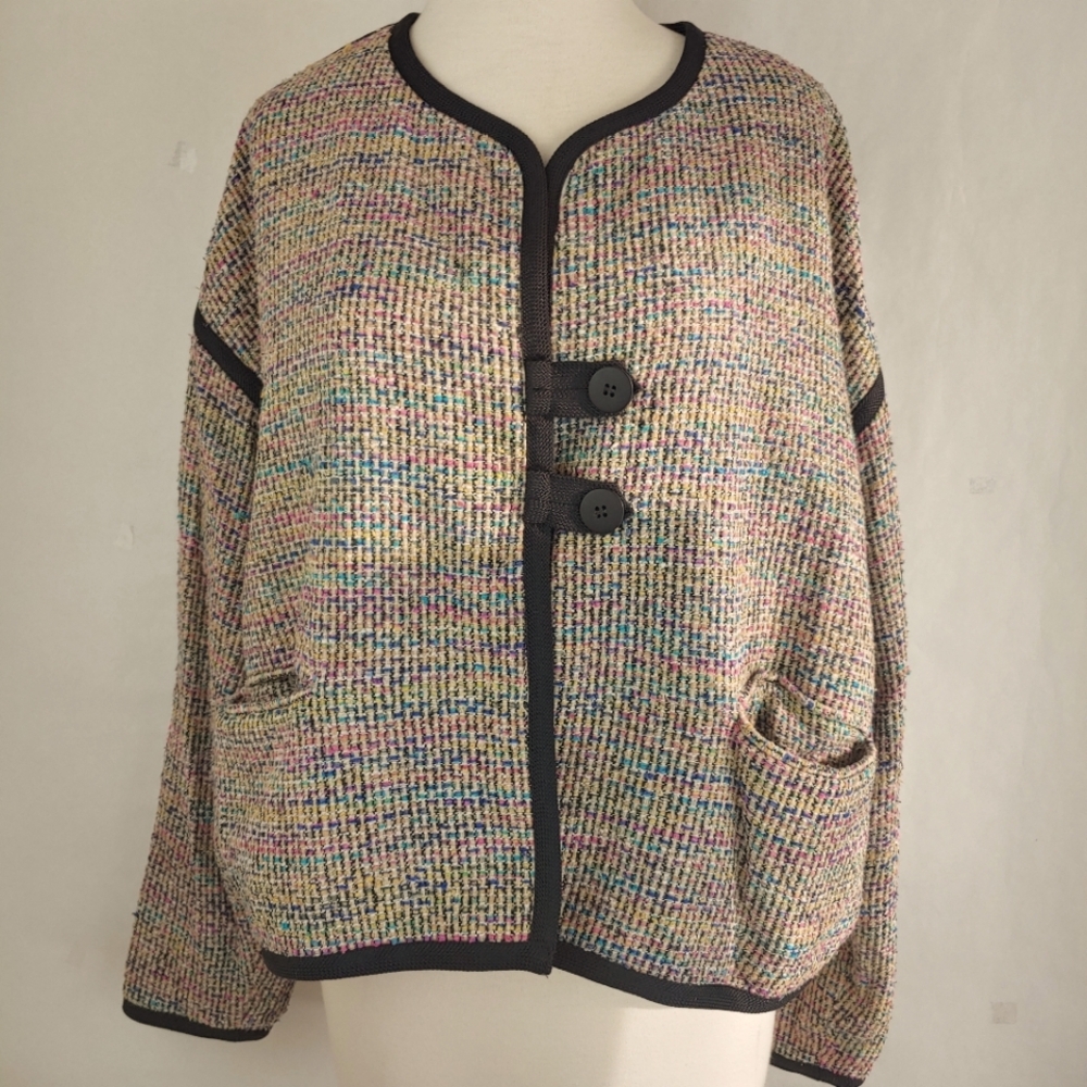 VINTAGE Fredy's Women's 80s Tweed Multi-Color Relaxed Fit Coat Jacket Sz Medium